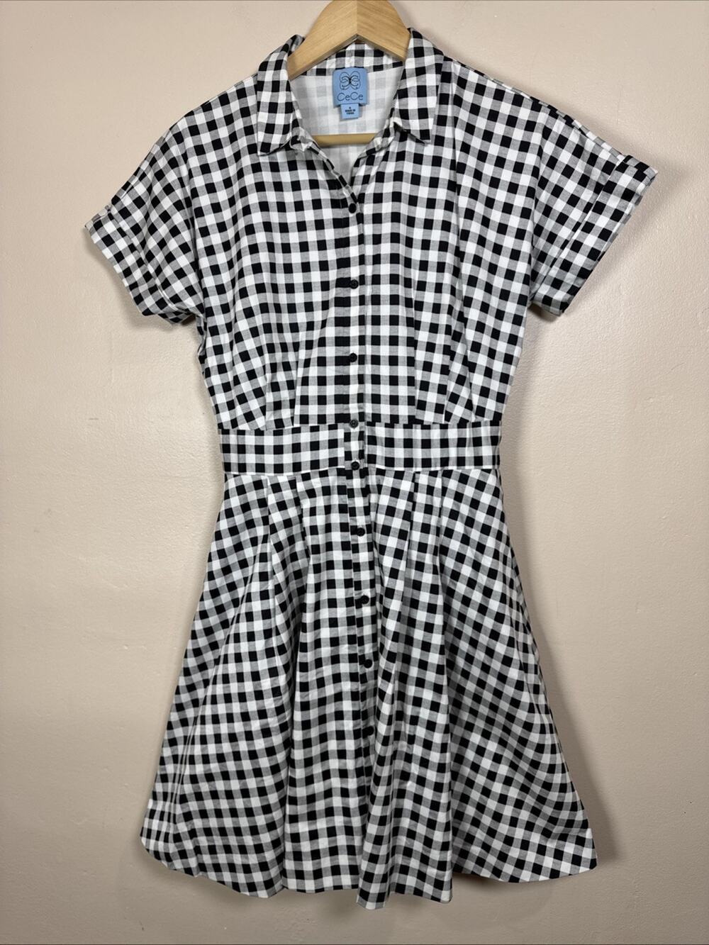 Cece Womens Fit Flare Dress Gingham Preppy Old Money 4 Collared Classic Cotton